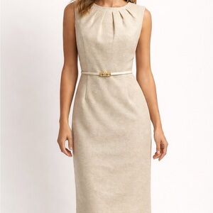 Liz Claiborne Cream and Gold Textured Midi Dress